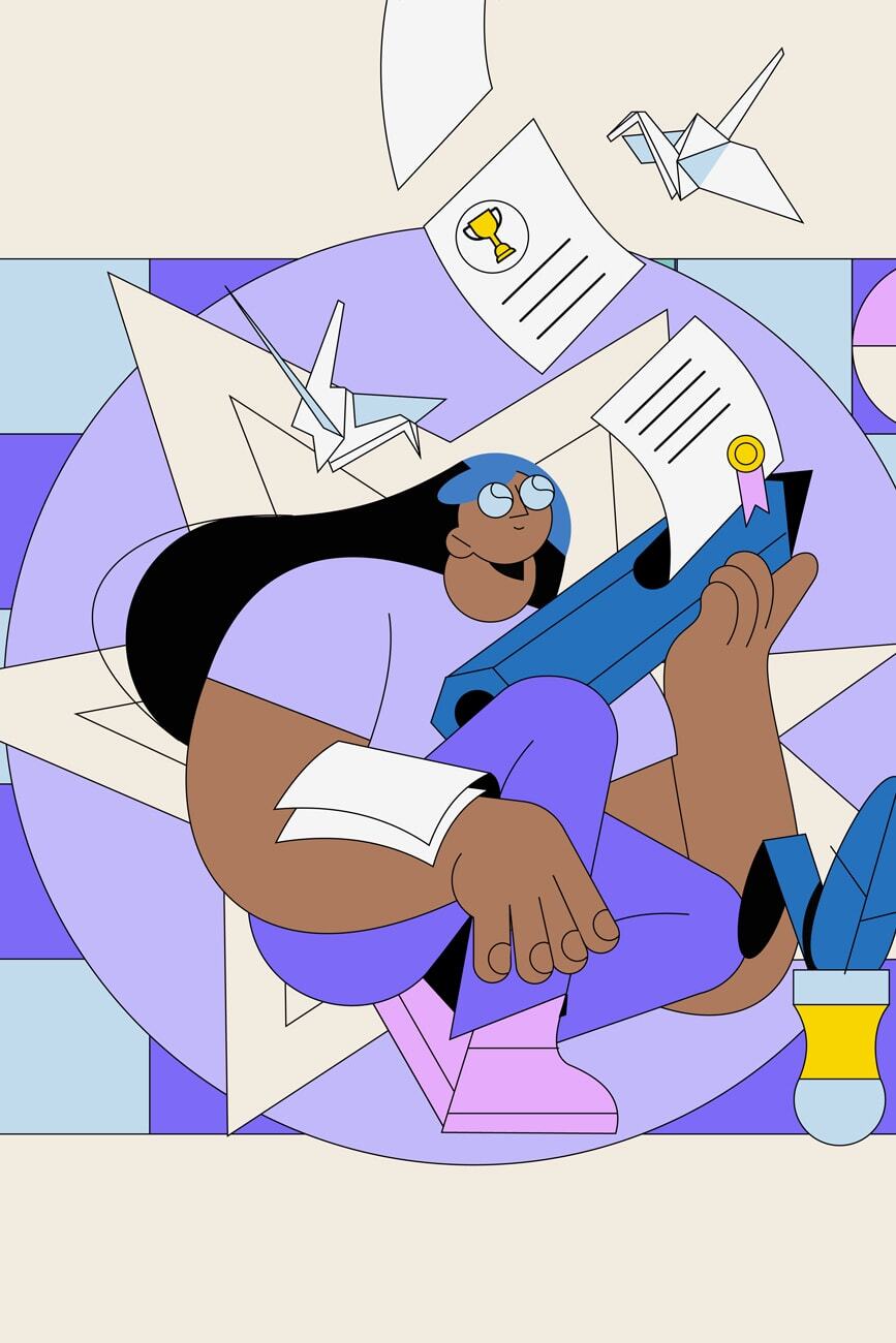 Illustration of a person reading papers